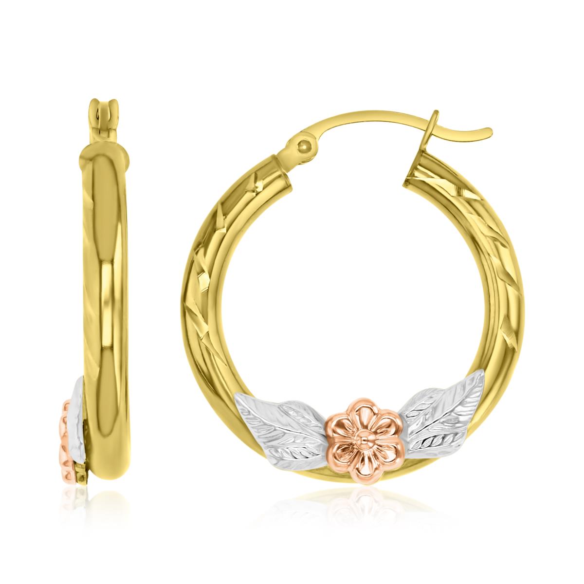 10K Tri-Color Gold 25x3mm Flower Hoop Earring