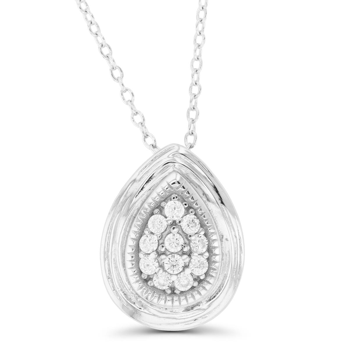 Sterling Silver Rhodium CZ Pear Shaped 16"+2" Necklace