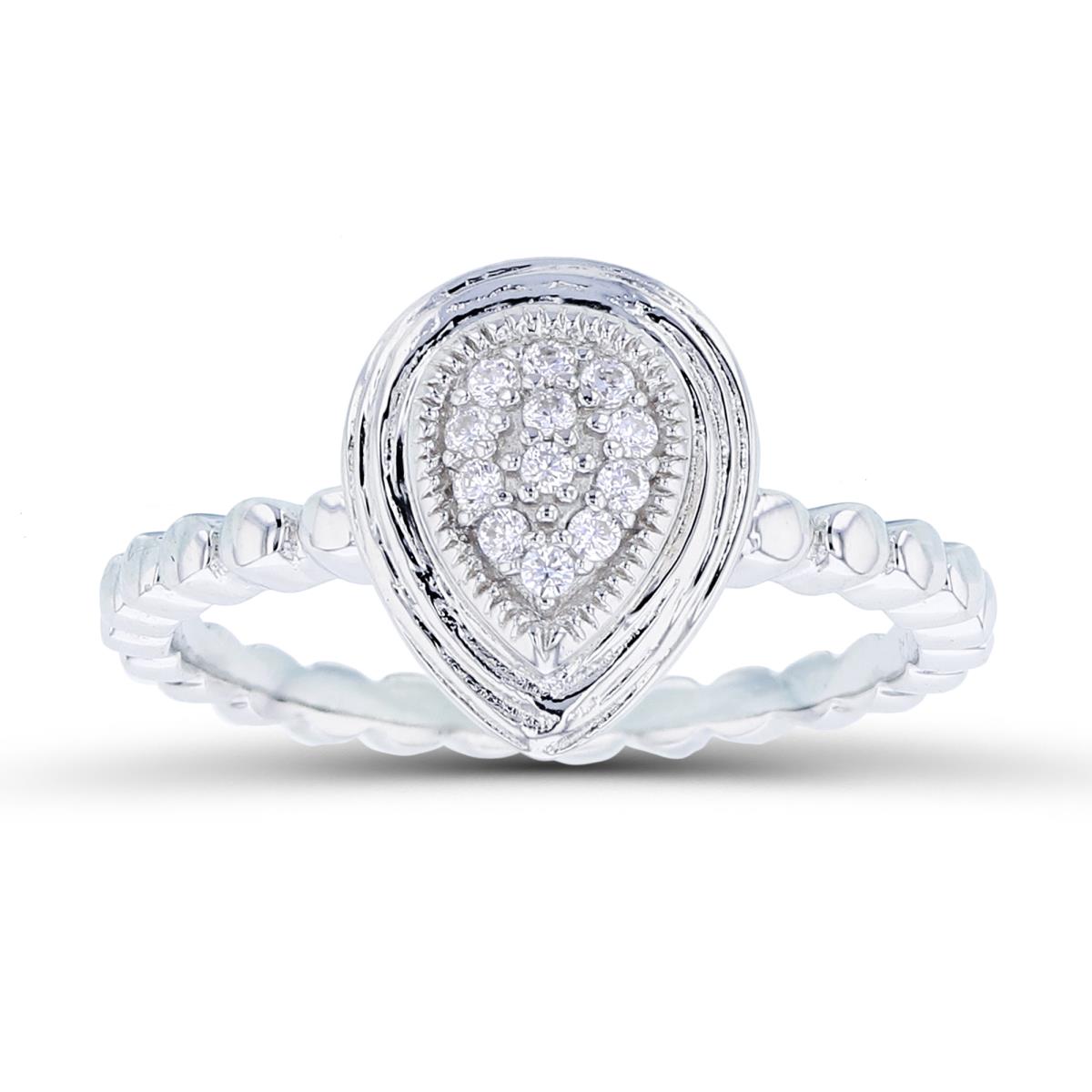 Sterling Silver Rhodium CZ Pear Shaped Ring