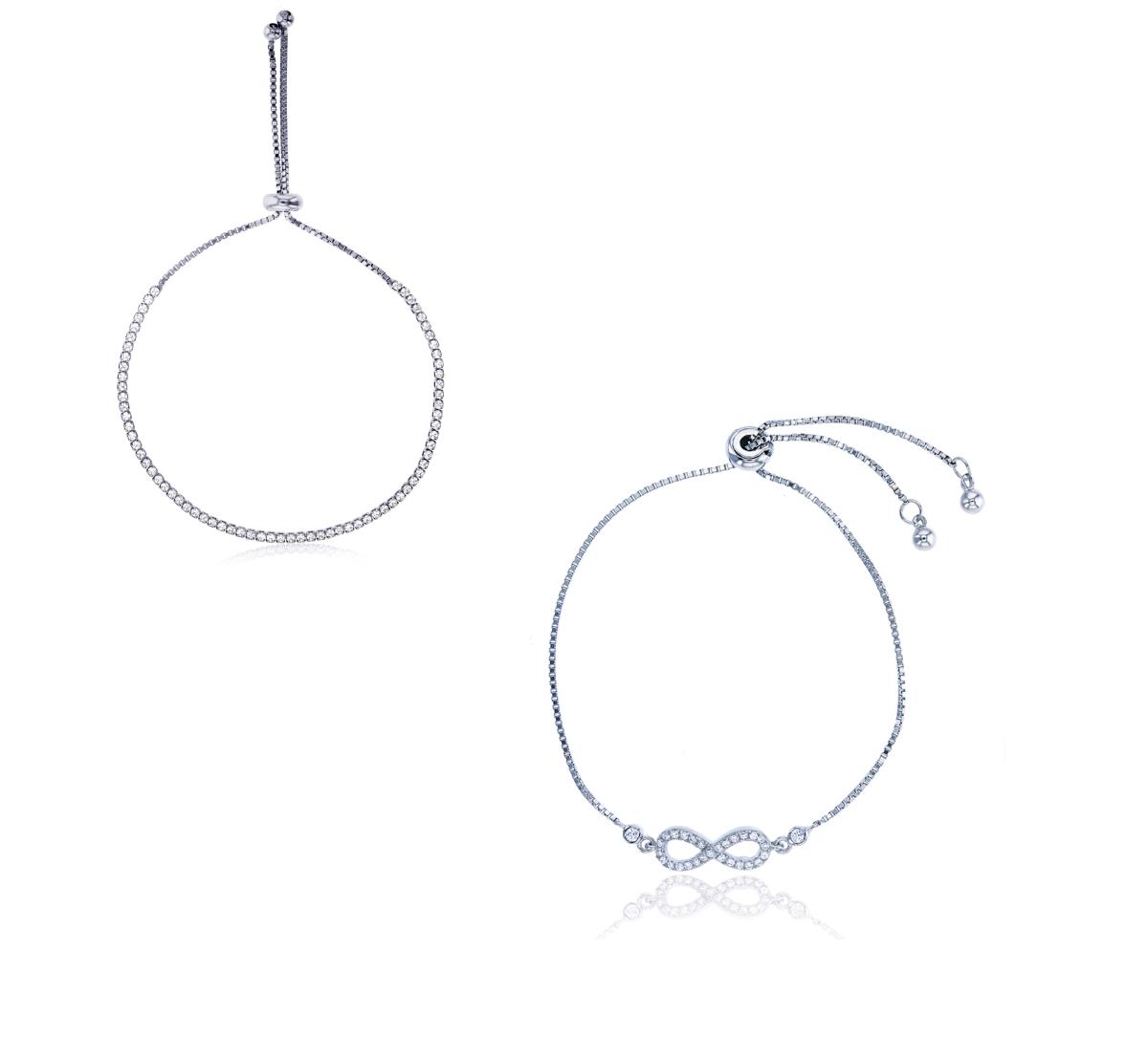 Sterling Silver Rhodium Round Cut CZ & Infinity Tennis Bracelet Set