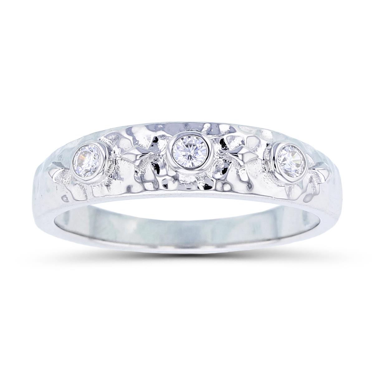 Sterling Silver Rhodium Diamond Cut CZ Bezel Ring
