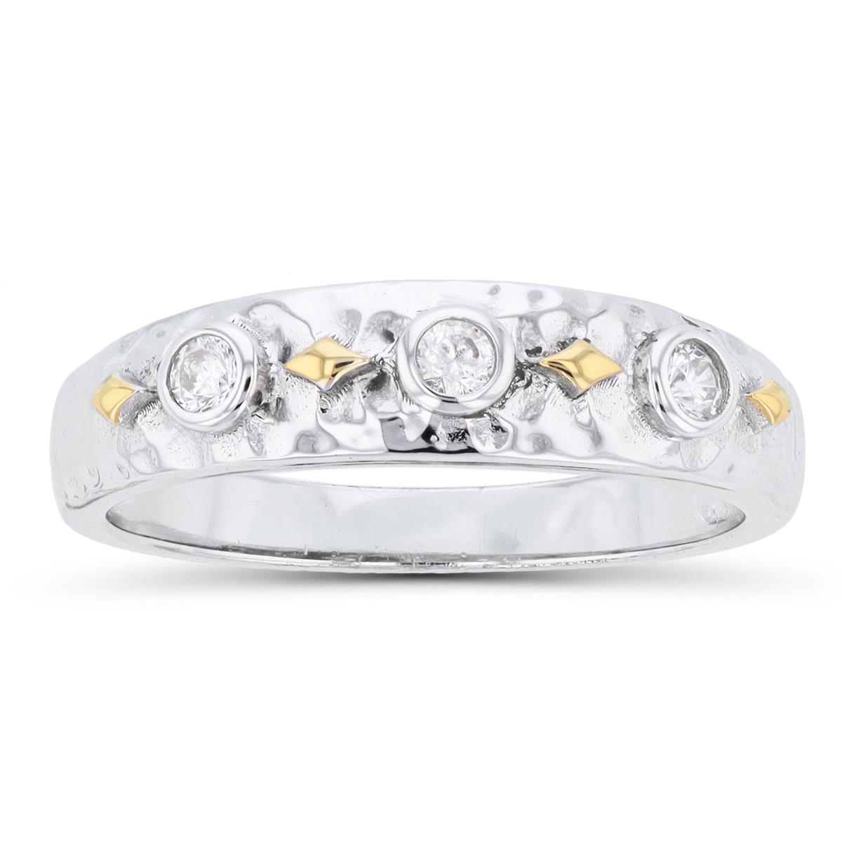 Sterling Silver Rhodium & Yellow Diamond Cut CZ Bezel Ring