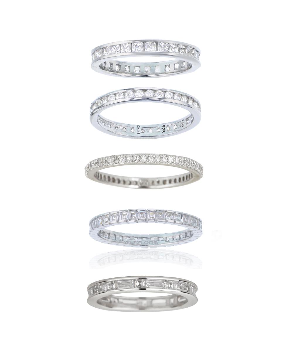 Sterling Silver Rhodium Set of 5 Eternity Rings