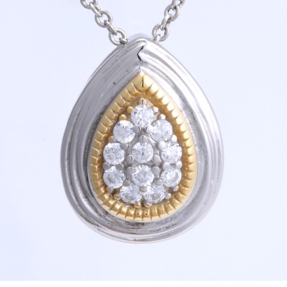 Sterling Silver Rhodium & Yellow CZ Pear Shaped 18"+2" Singapore Necklace