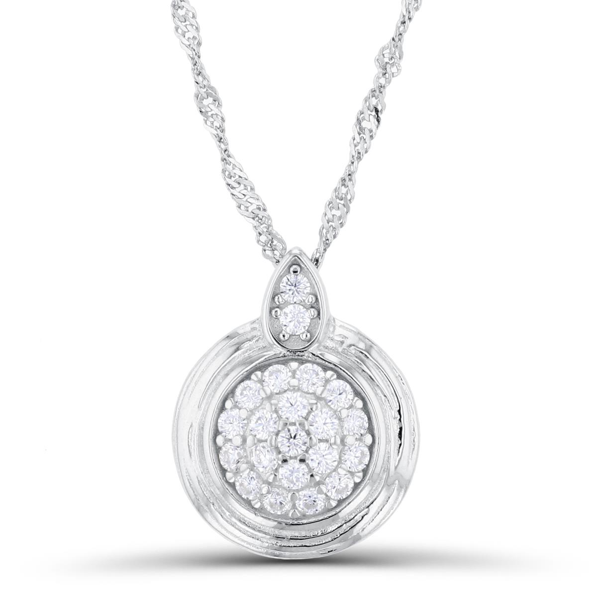 Sterling Silver Rhodium CZ Round Shaped 18"+2" Singapore Necklace