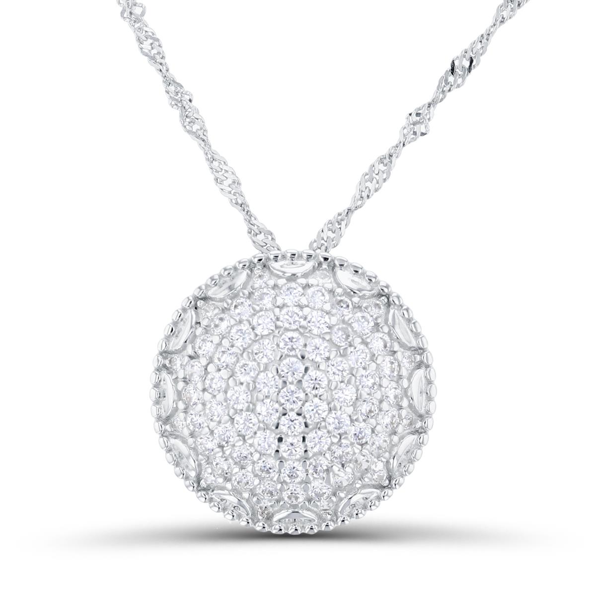 Sterling Silver Rhodium CZ Round Circle 18"+2" Singapore Necklace