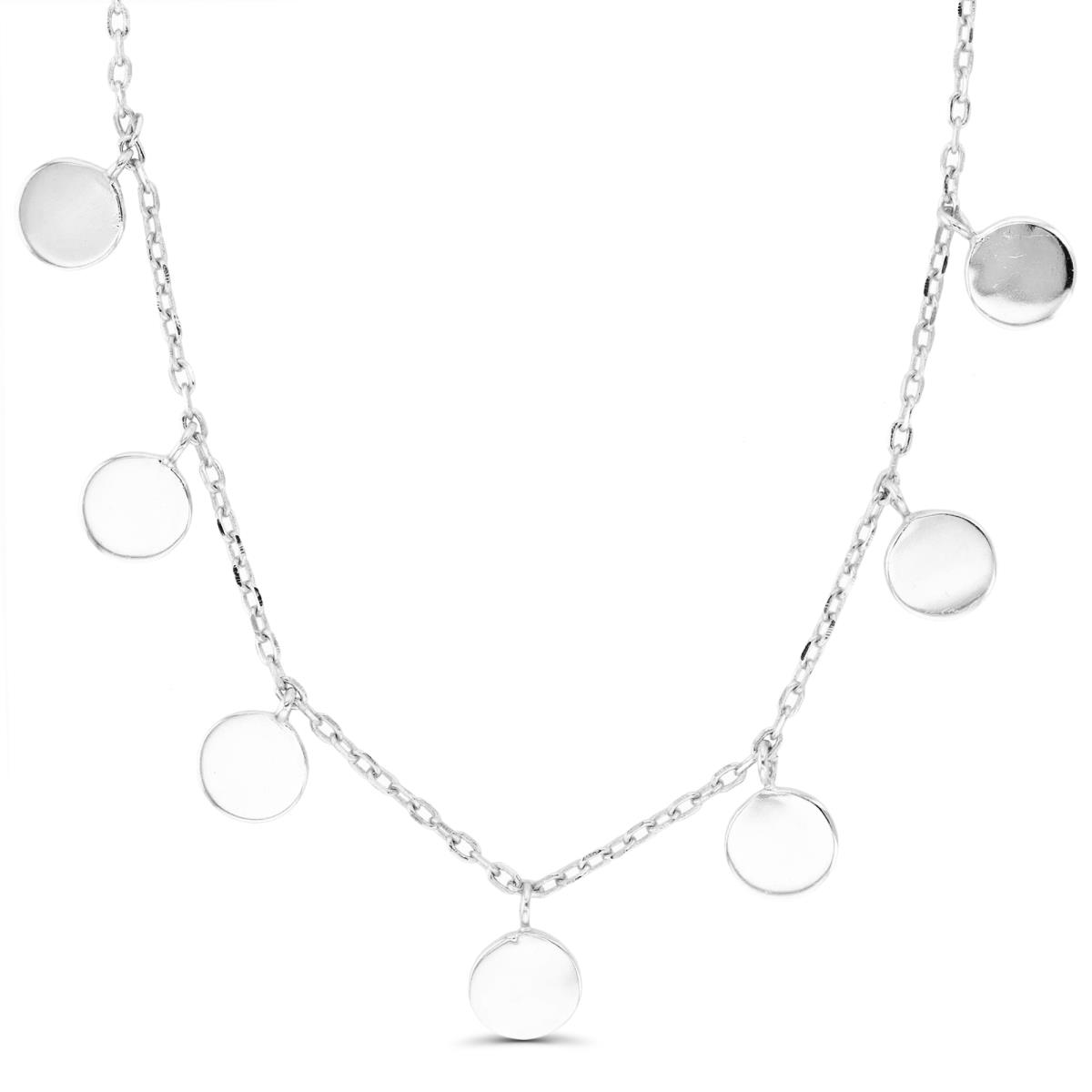 Sterling Silver Rhodium 6mm Dangling Polished Circles 16"+2" Necklace