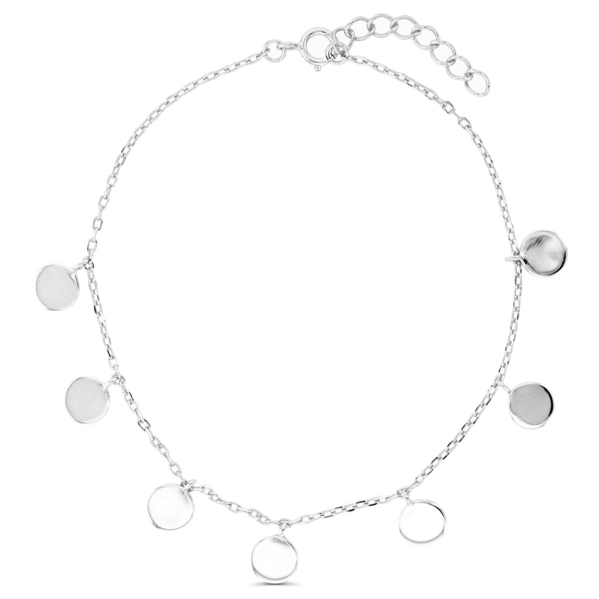 Sterling Silver Rhodium 6mm Dangling Polished Circles 7"+1" Bracelet