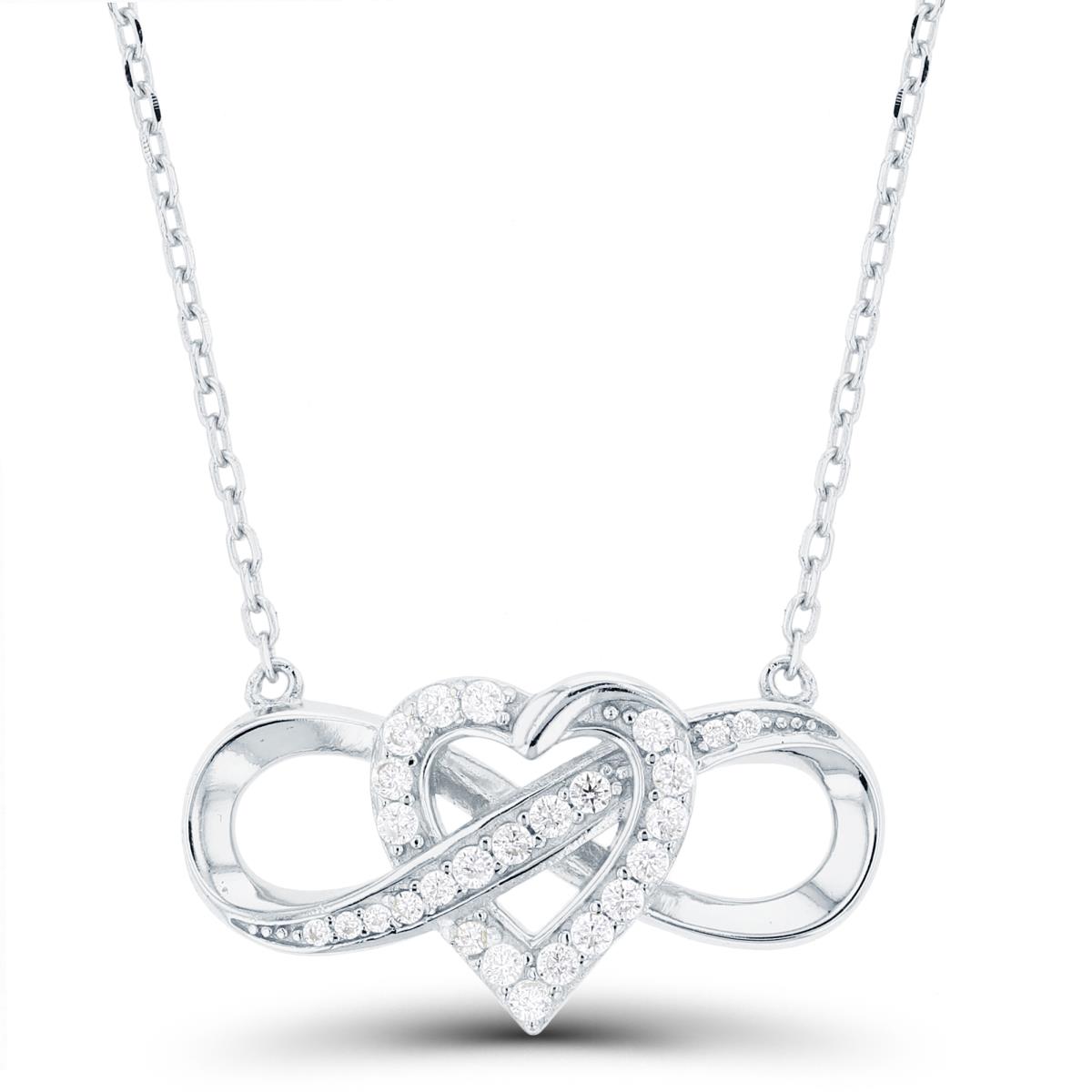 Sterling Silver Rhodium Paved Heart & Infinity 16"+2" Necklace