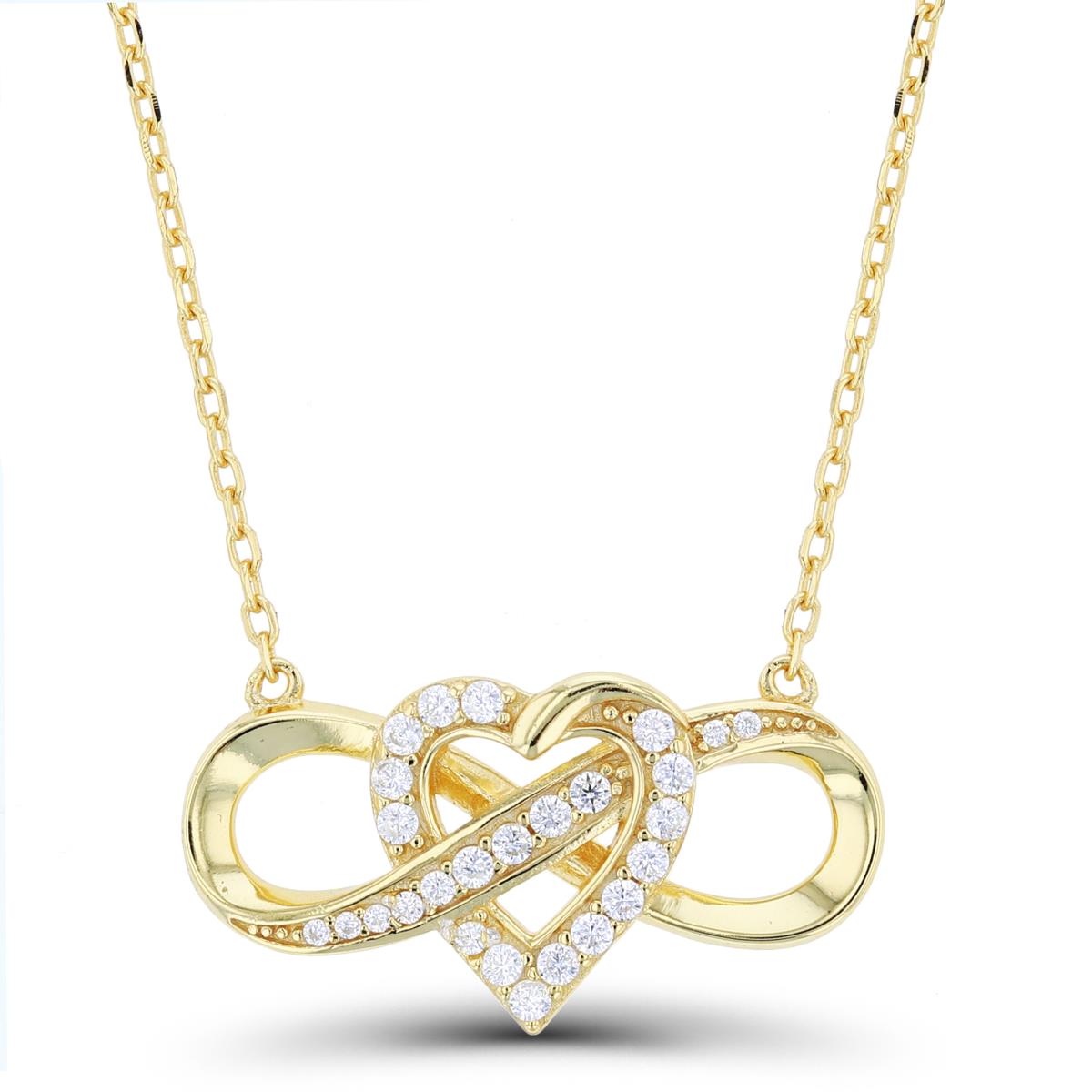 Sterling Silver Yellow Paved Heart & Infinity 16"+2" Necklace