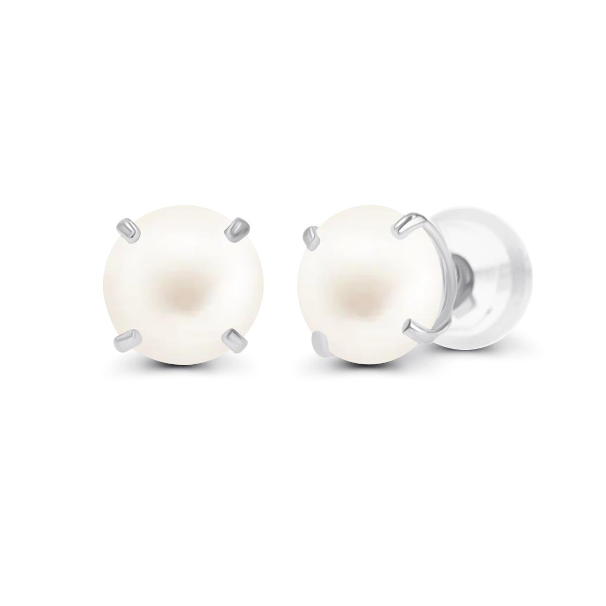 Sterling Silver Rhodium 4mm Button Pearl Stud Earring