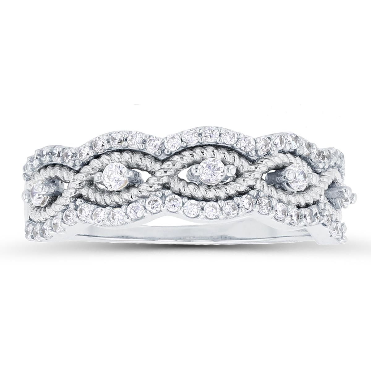 Sterling Silver Rhodium Paved Braided Fashion Ring
