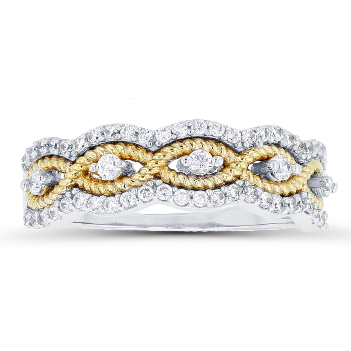 Sterling Silver Rhodium & Yellow Paved Braided Fashion Ring