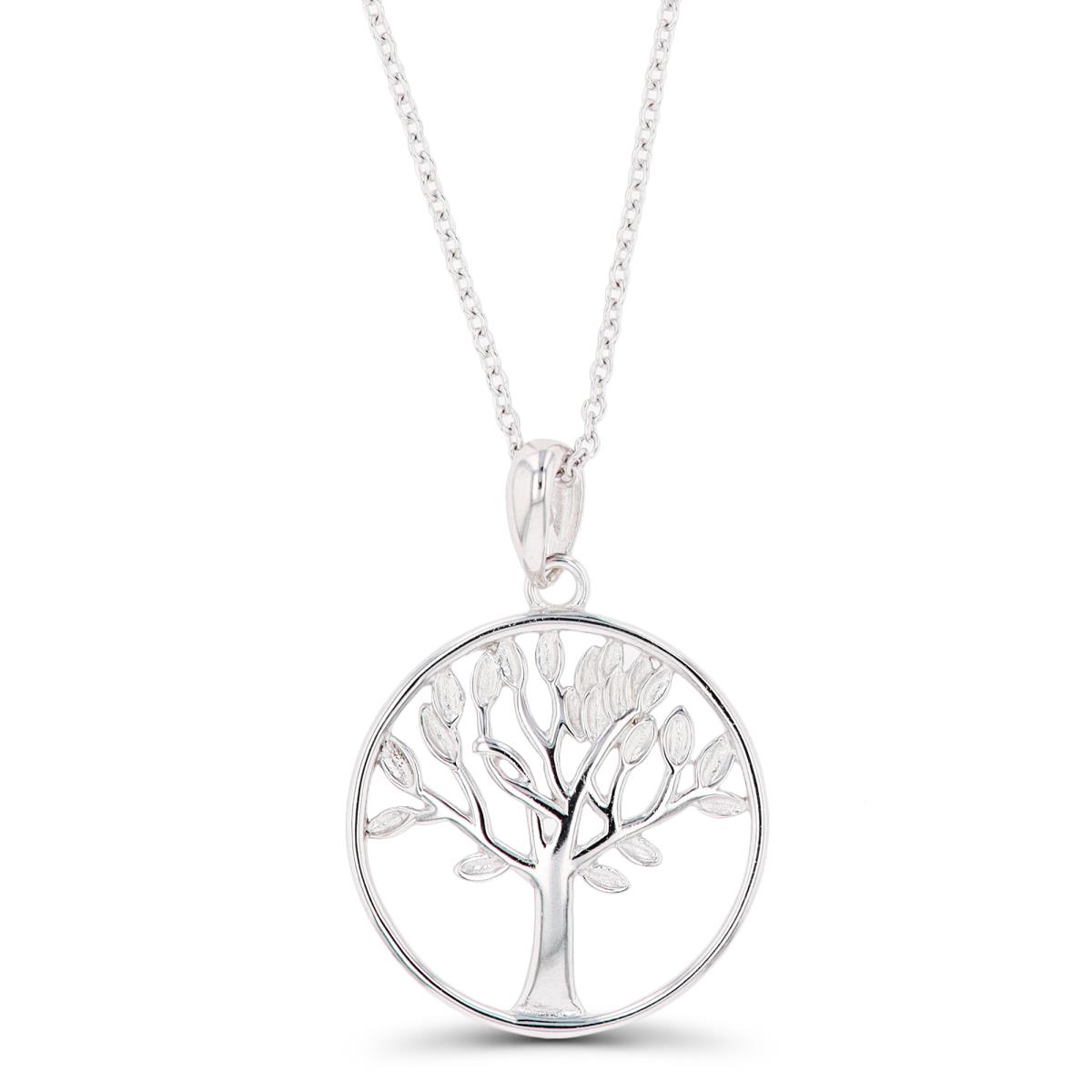 Sterling Silver Rhodium Round Tree Of Life 16"+2" Necklace