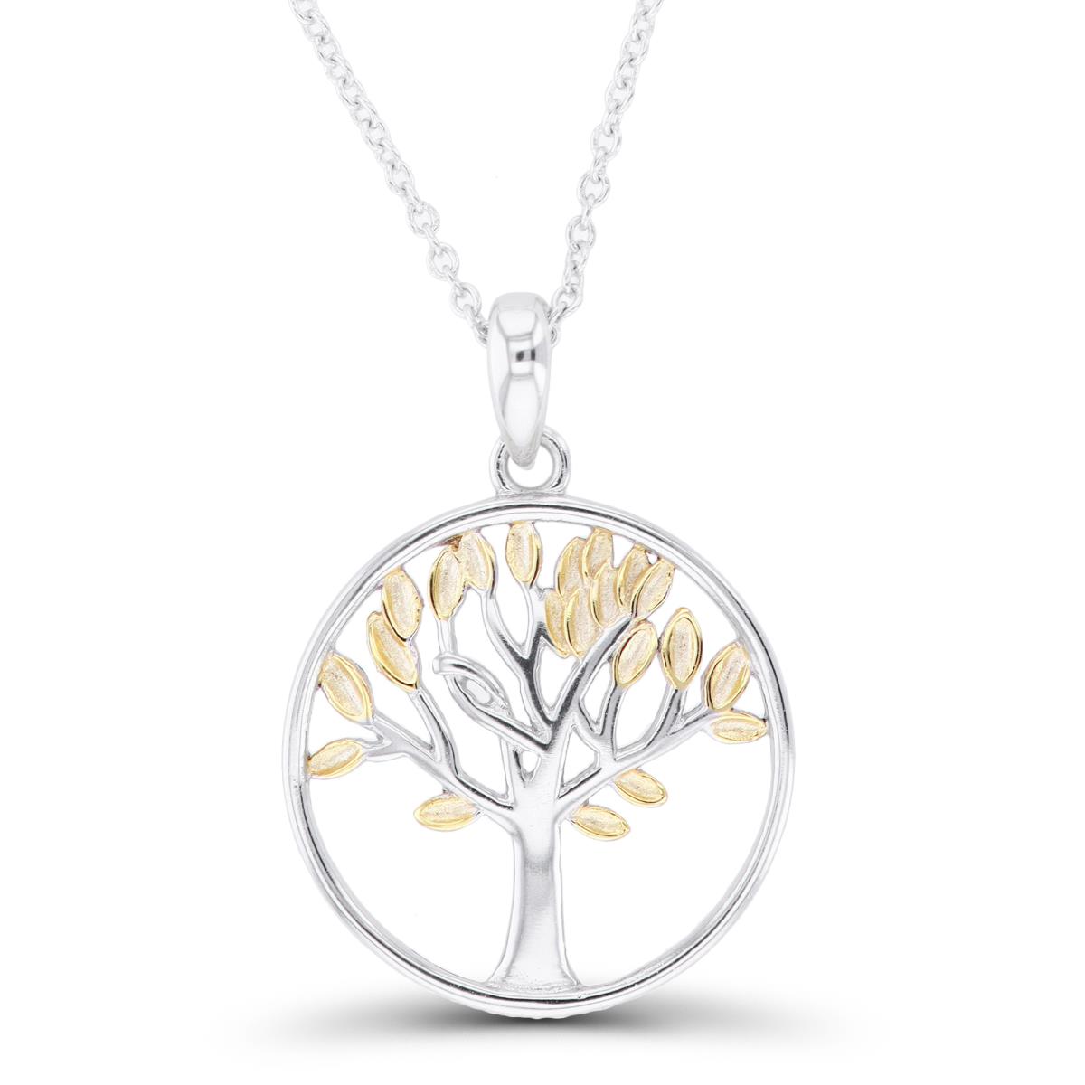 Sterling Silver Yellow & Rhodium Round Tree Of Life 16"+2" Necklace