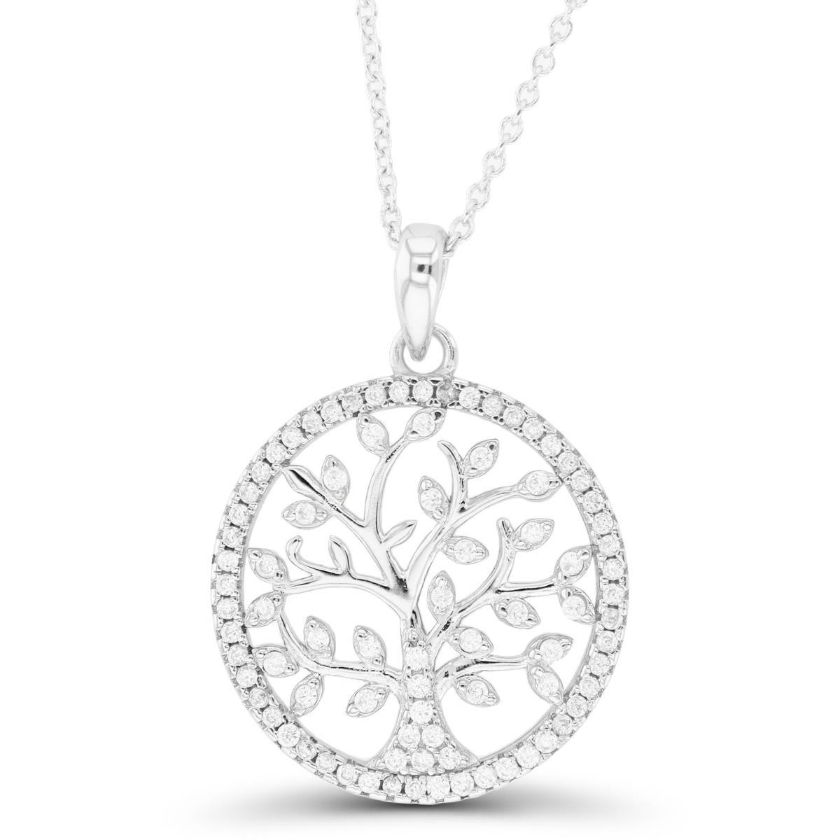 Sterling Silver Rhodium Micropave Tree Of Life 16"+2" Necklace