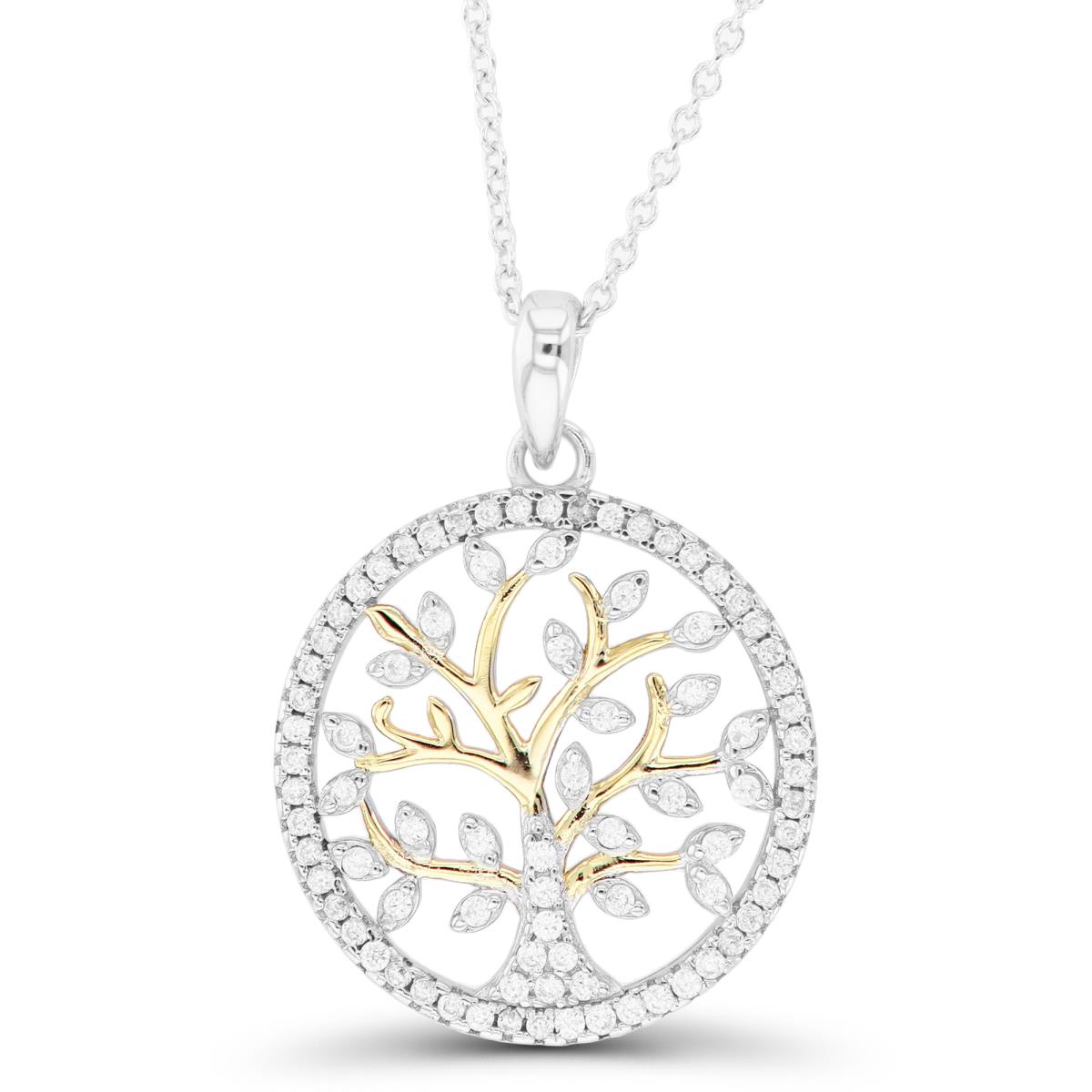 Sterling Silver Yellow & Rhodium Micropave Tree Of Life 16"+2" Necklace