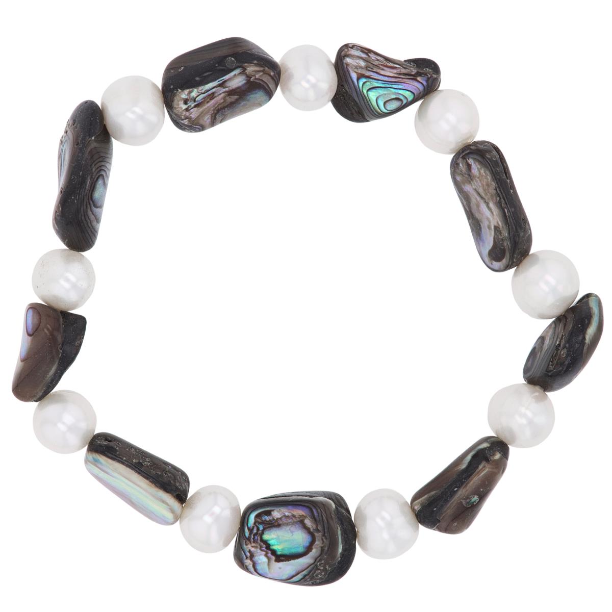 8-9mm FWPs & Abalone Nugget Beads Stretch Bracelet