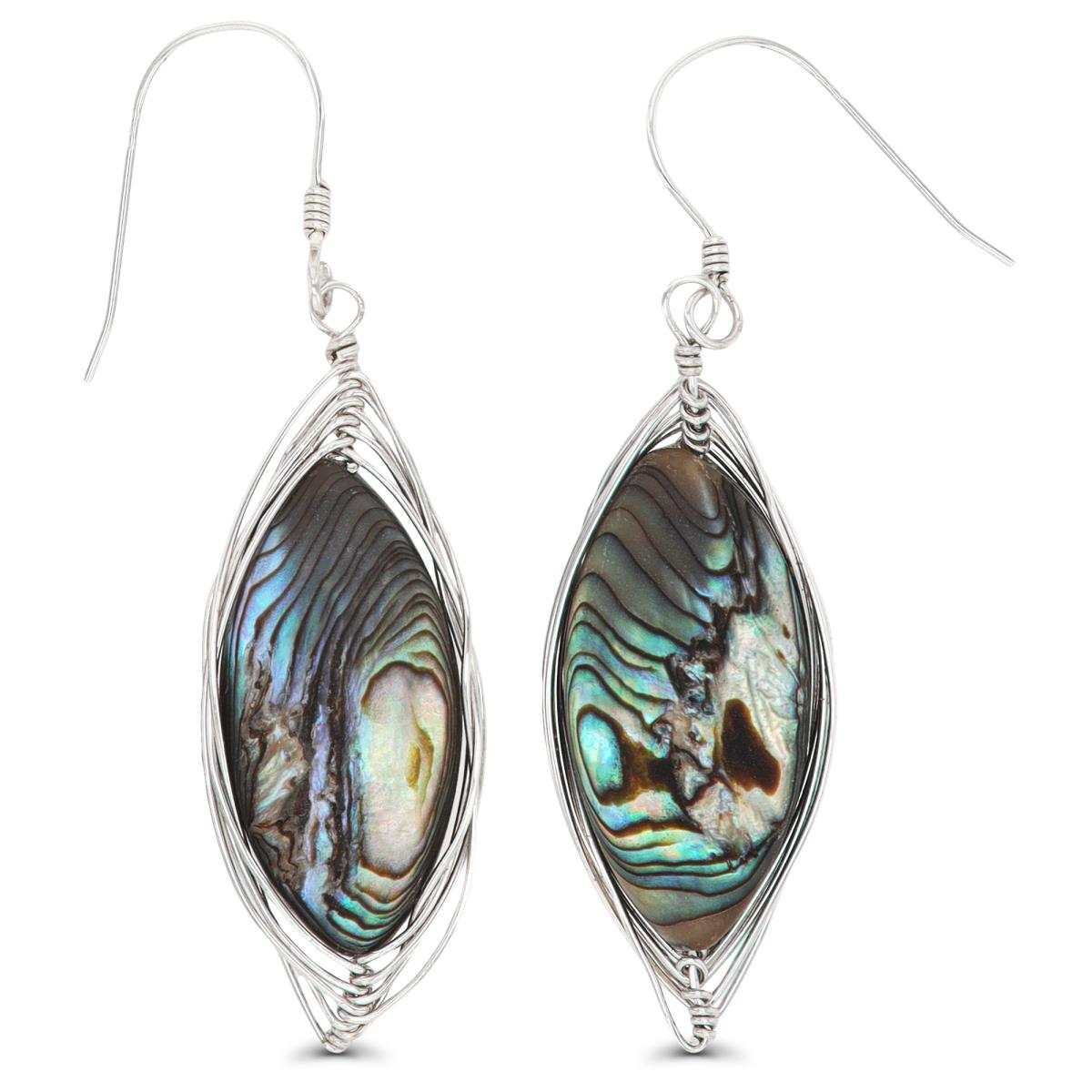 Sterling Silver Rhodium Abalone Marquise Fishhook Dangling Earring
