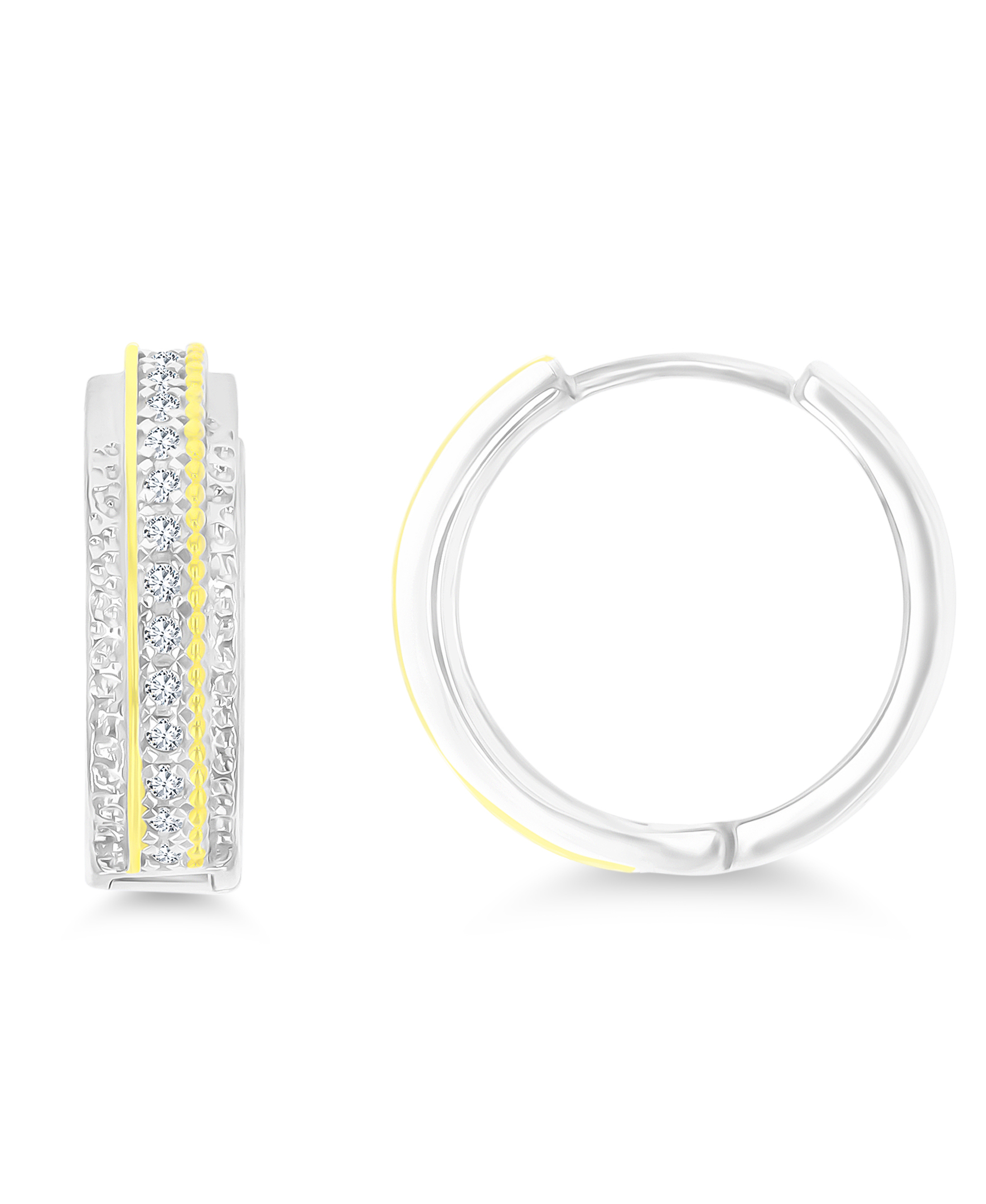 Sterling Silver Yellow & Rhodium DC Sides CZ Middle Hoop Earring