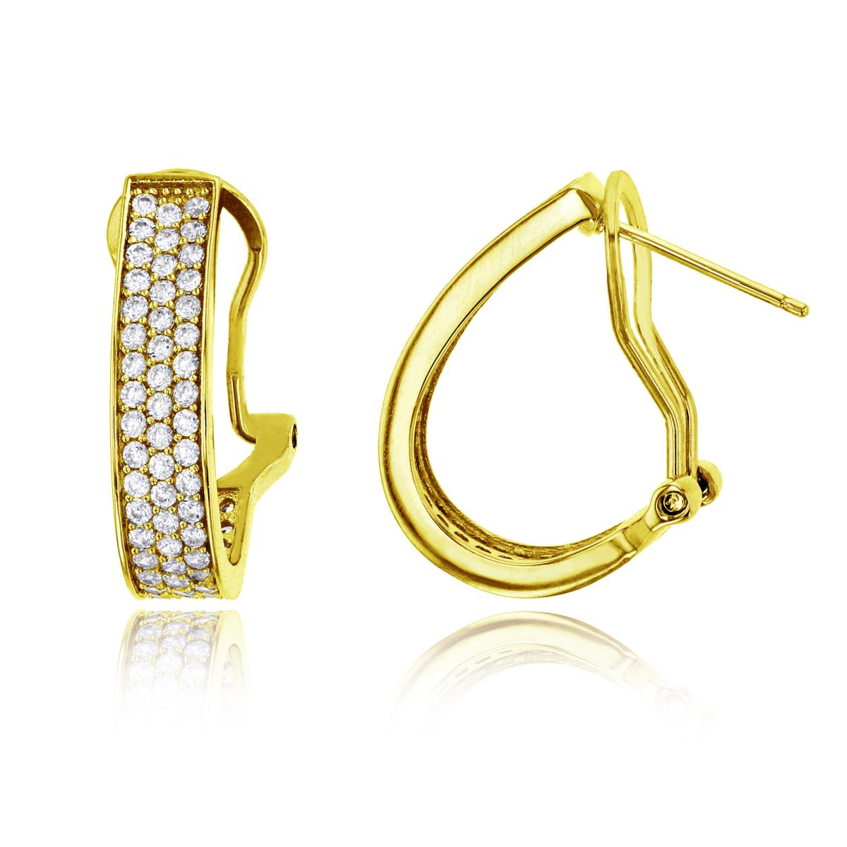 Sterling Silver Yellow 1-Micron Micropave 3-Row Omega-Back Hoop Earring
