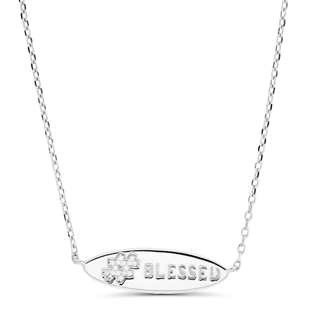 Sterling Silver Rhodium "Blessed" 16"+2" Necklace