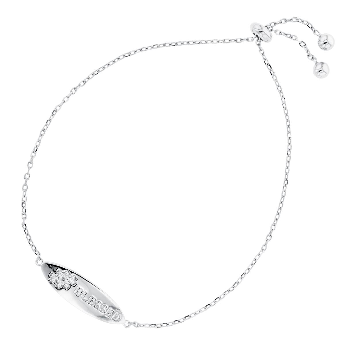 Sterling Silver Rhodium "Blessed" Adjustable Bracelet