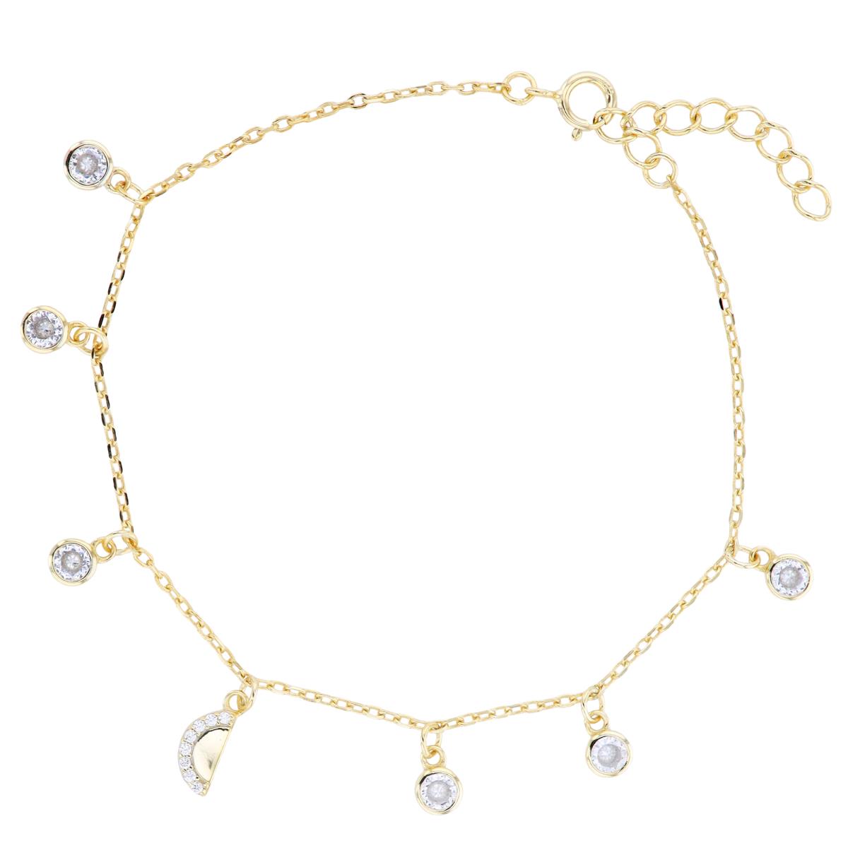 Sterling Silver Yellow Dangling Rd CZ Bezel/Half Moon 6.5"+1" Bracelet