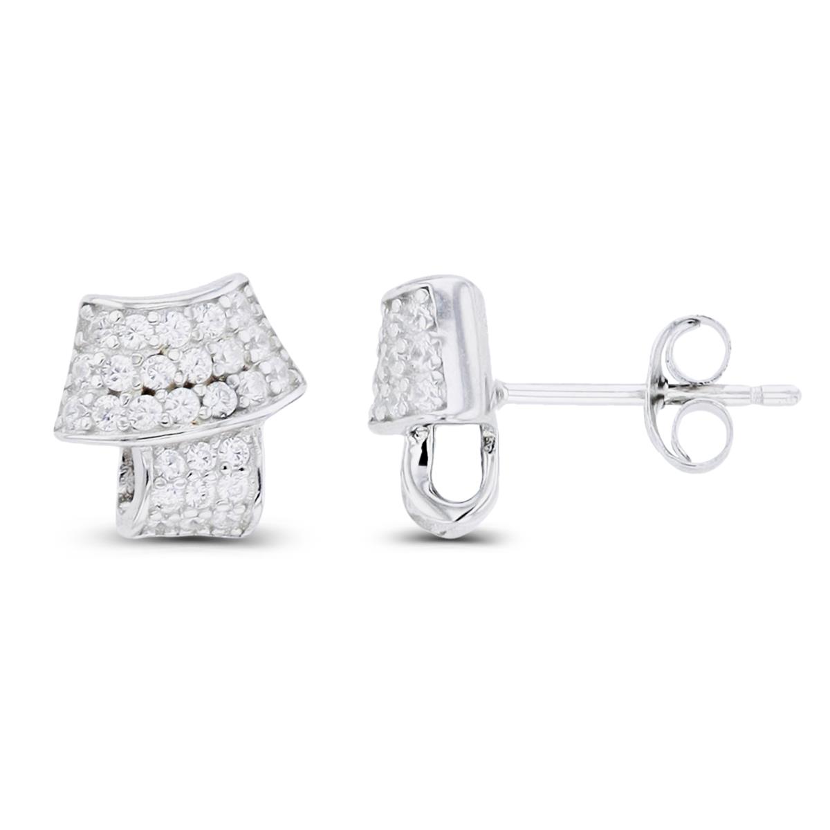Sterling Silver Rhodium Paved Knot Stud Earring