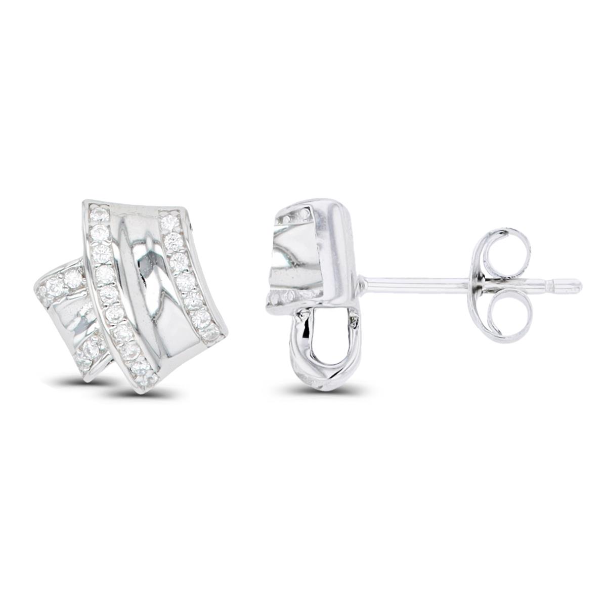Sterling Silver Rhodium CZ Knot Stud Earring