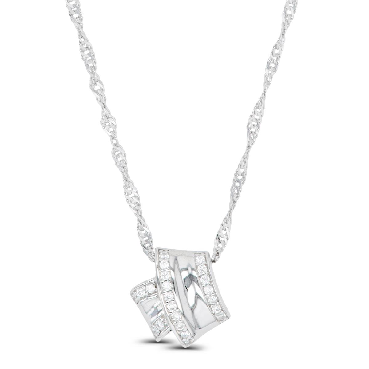 Sterling Silver Rhodium CZ Knot 16"+2" Singapore Necklace
