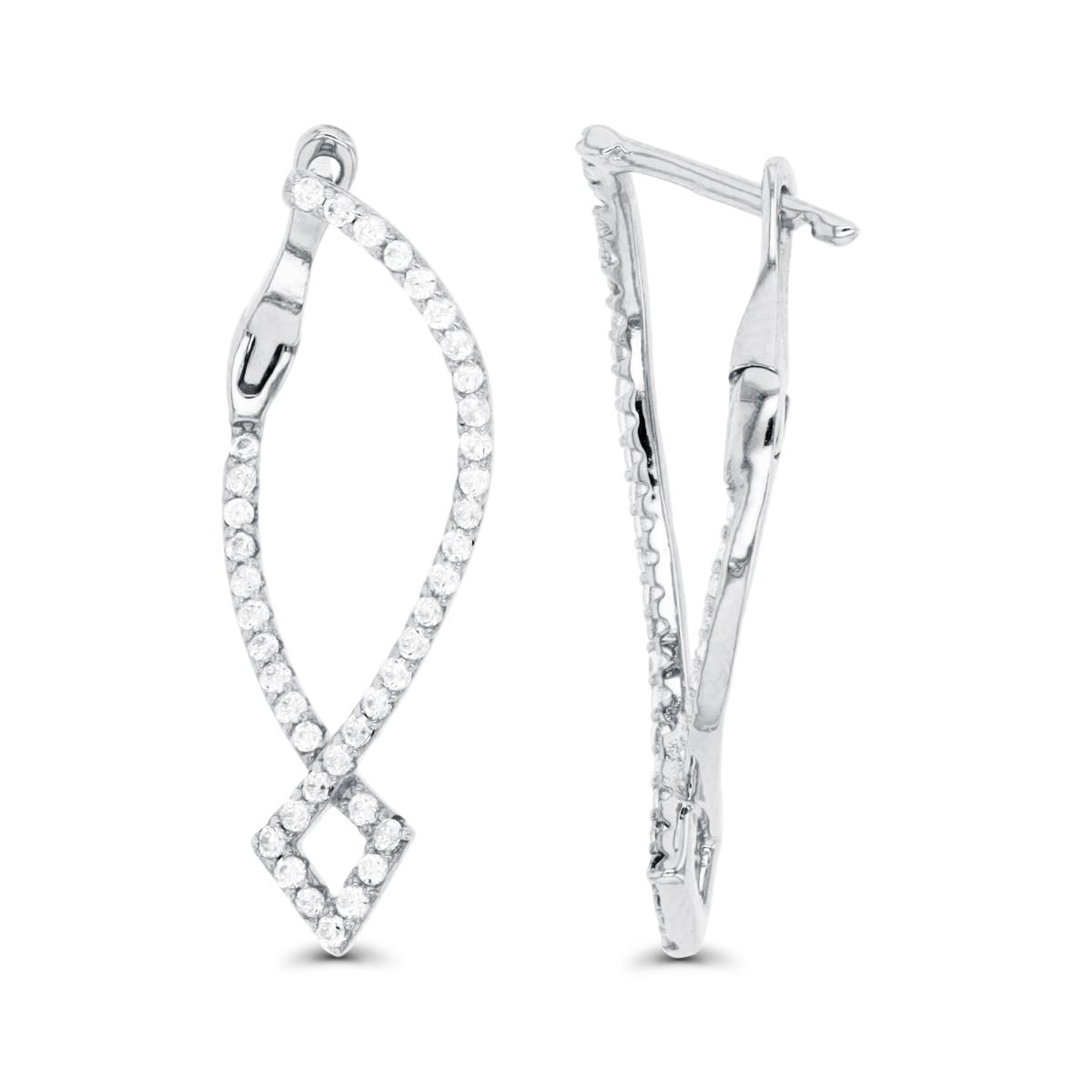 Sterling Silver Rhodium Twisted Micropave CZ Hoop Earring