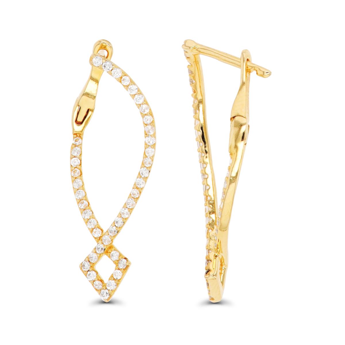 Sterling Silver Yellow 1-Micron Twisted Micropave CZ Hoop Earring