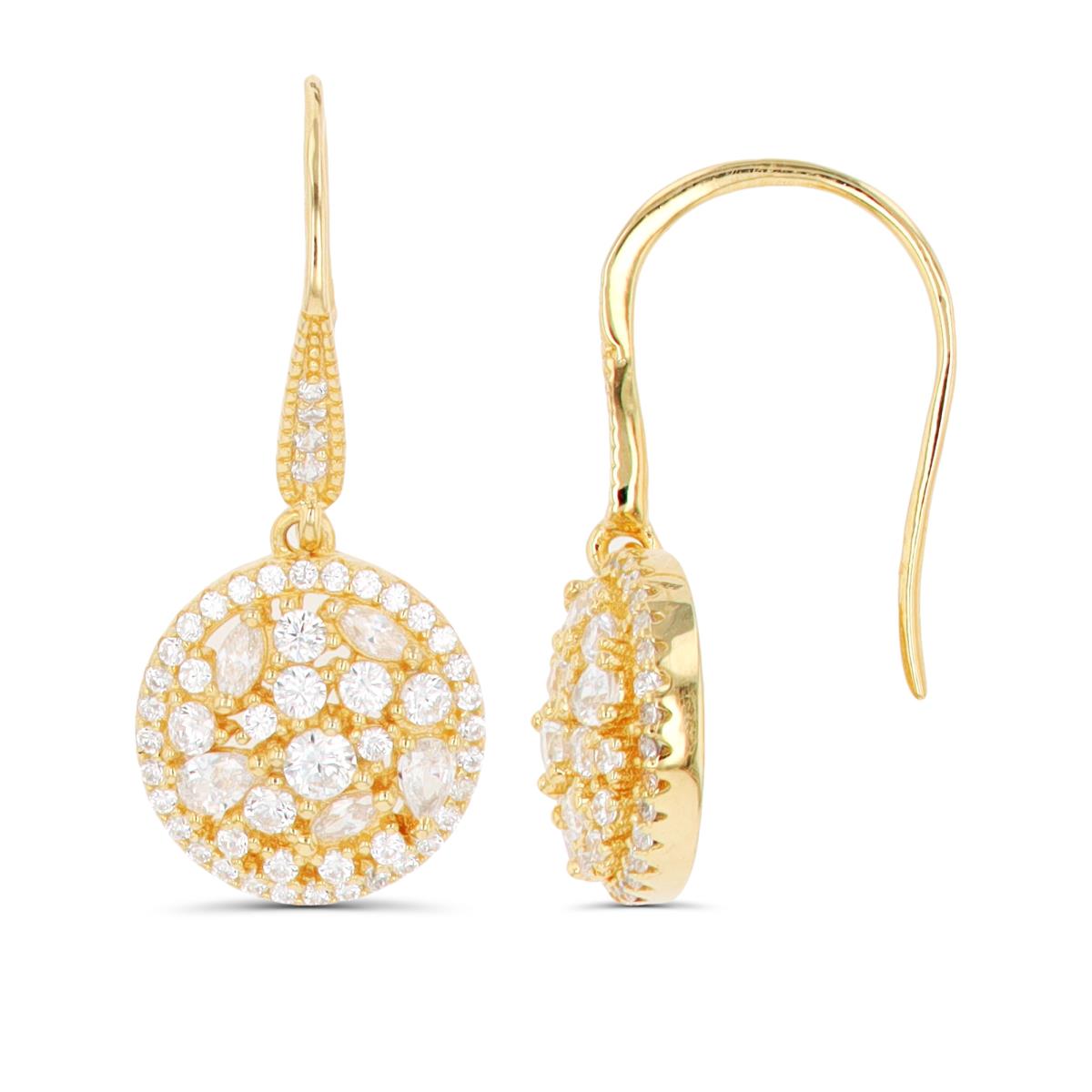 Sterling Silver Yellow 1-Micron Multi Cut CZ Circle FishHook Earring