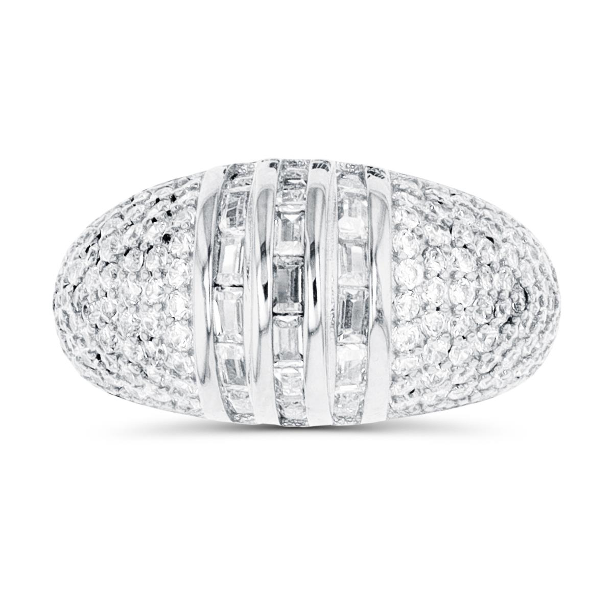 Sterling Silver Rhodium Paved Rd/Bgt CZ Graduated Fashion Ring