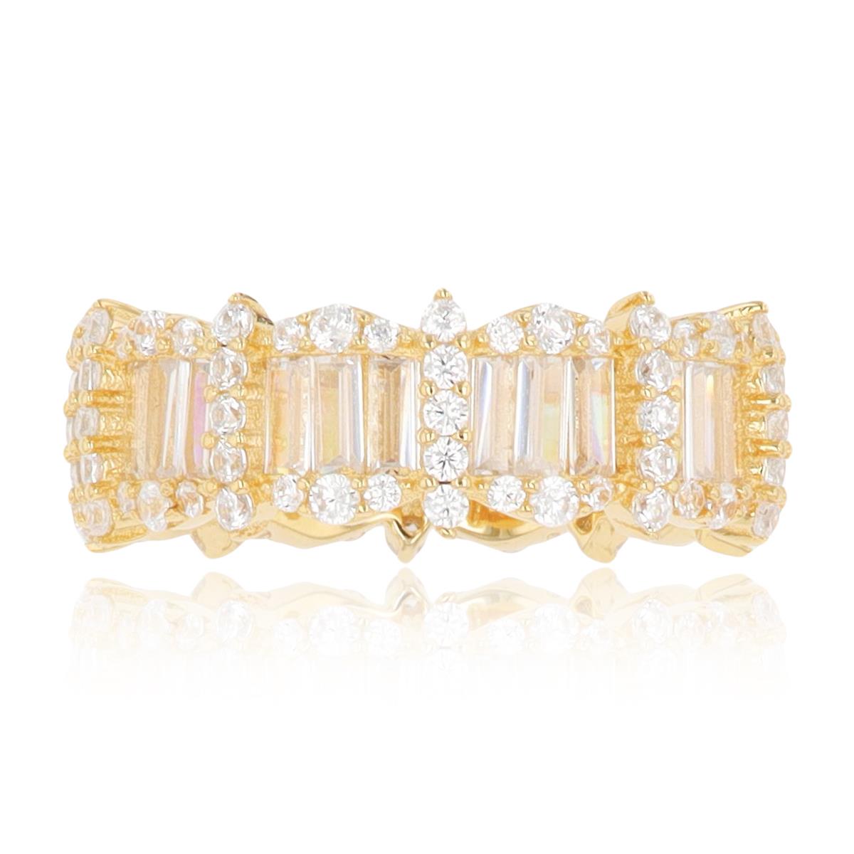 Sterling Silver Yellow 1-Micron Alternating Baguette & Rd CZ Eternity Ring
