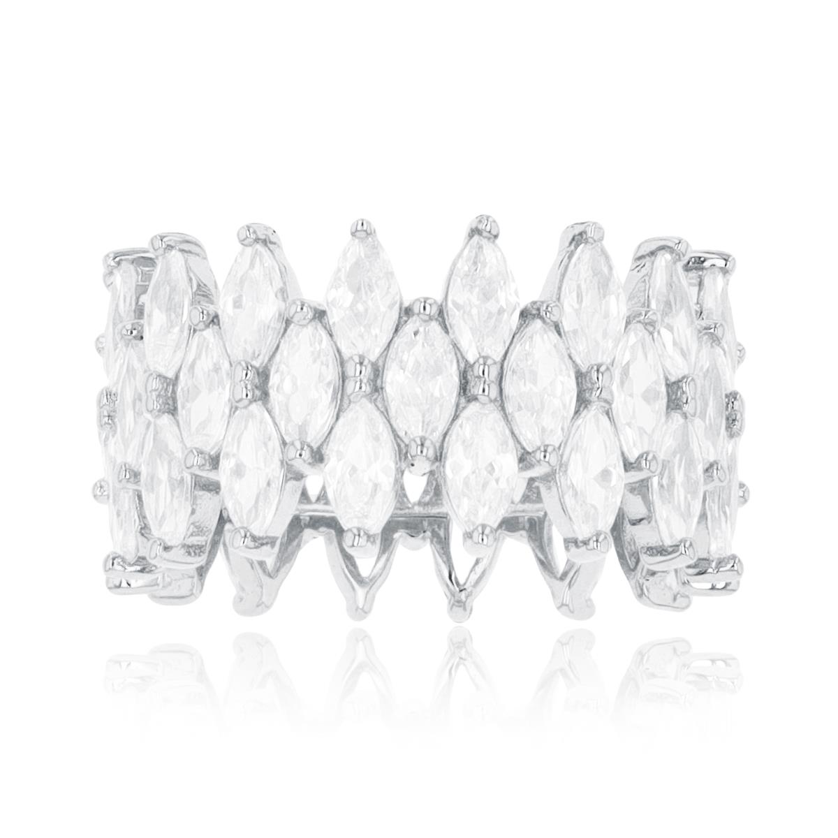 Sterling Silver Rhodium 3-Row Marquise CZ Eternity Ring