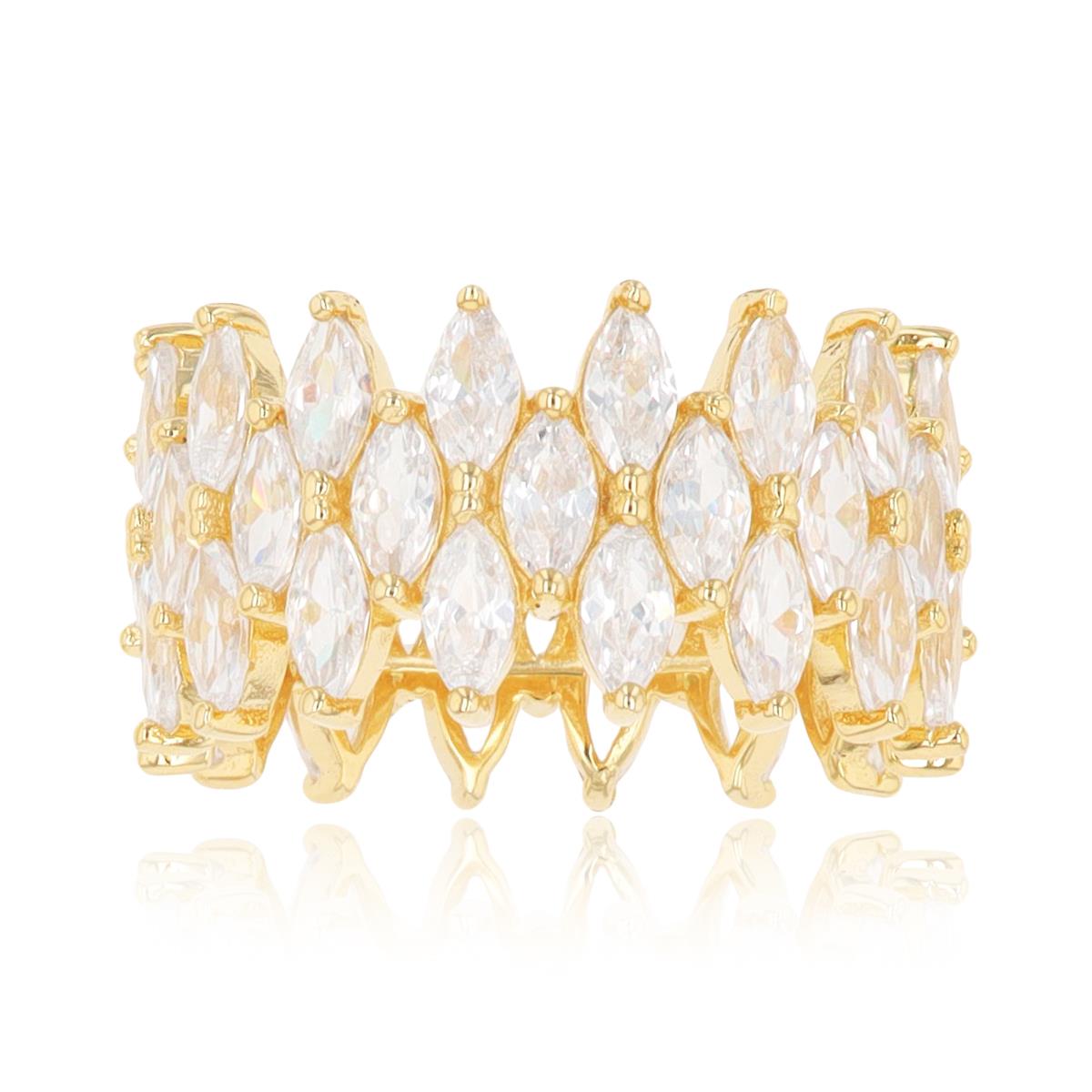 Sterling Silver Yellow 1-Micron 3-Row Marquise CZ Eternity Ring