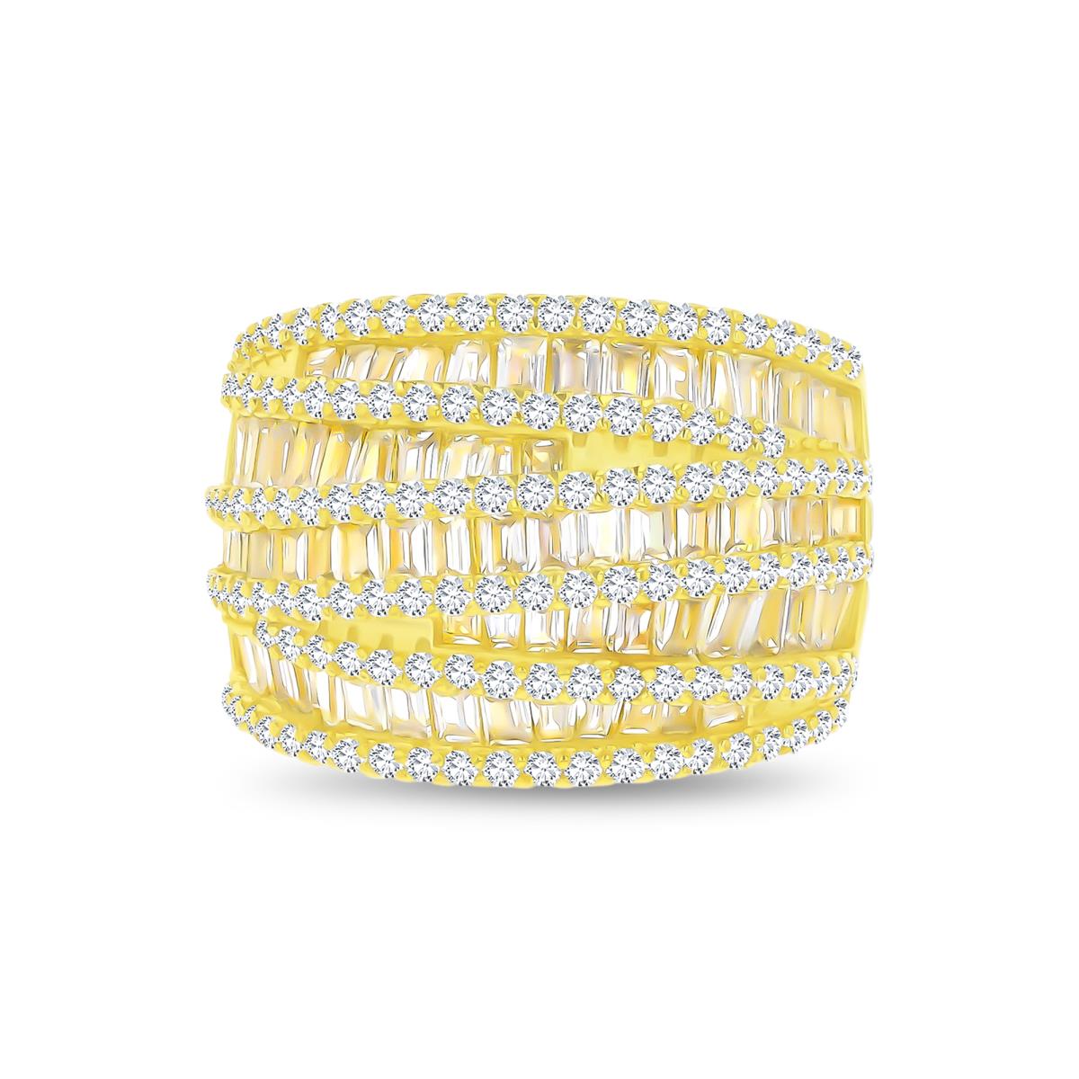 Sterling Silver Yellow 1-Micron Baguette CZ Multi Row Fashion Ring