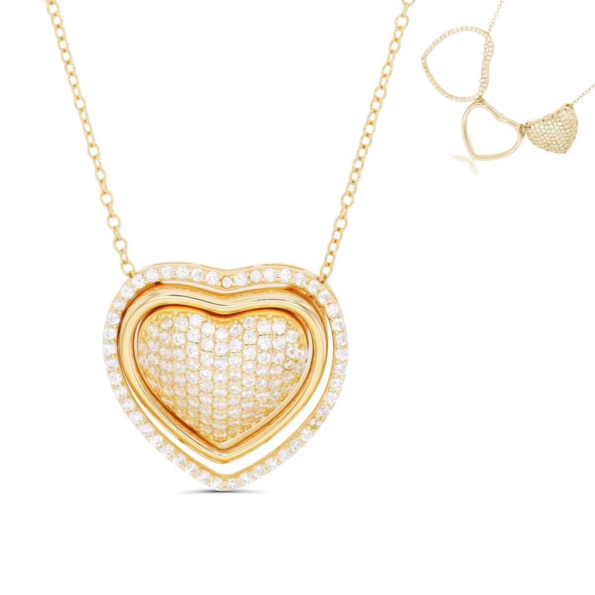 Sterling Silver Yellow Pave Heart & Cutout 18"+2" Necklace