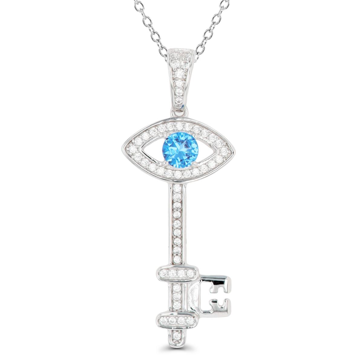 Sterling Silver Rhodium #119 Blue Spinel & White CZ Key 18" Necklace
