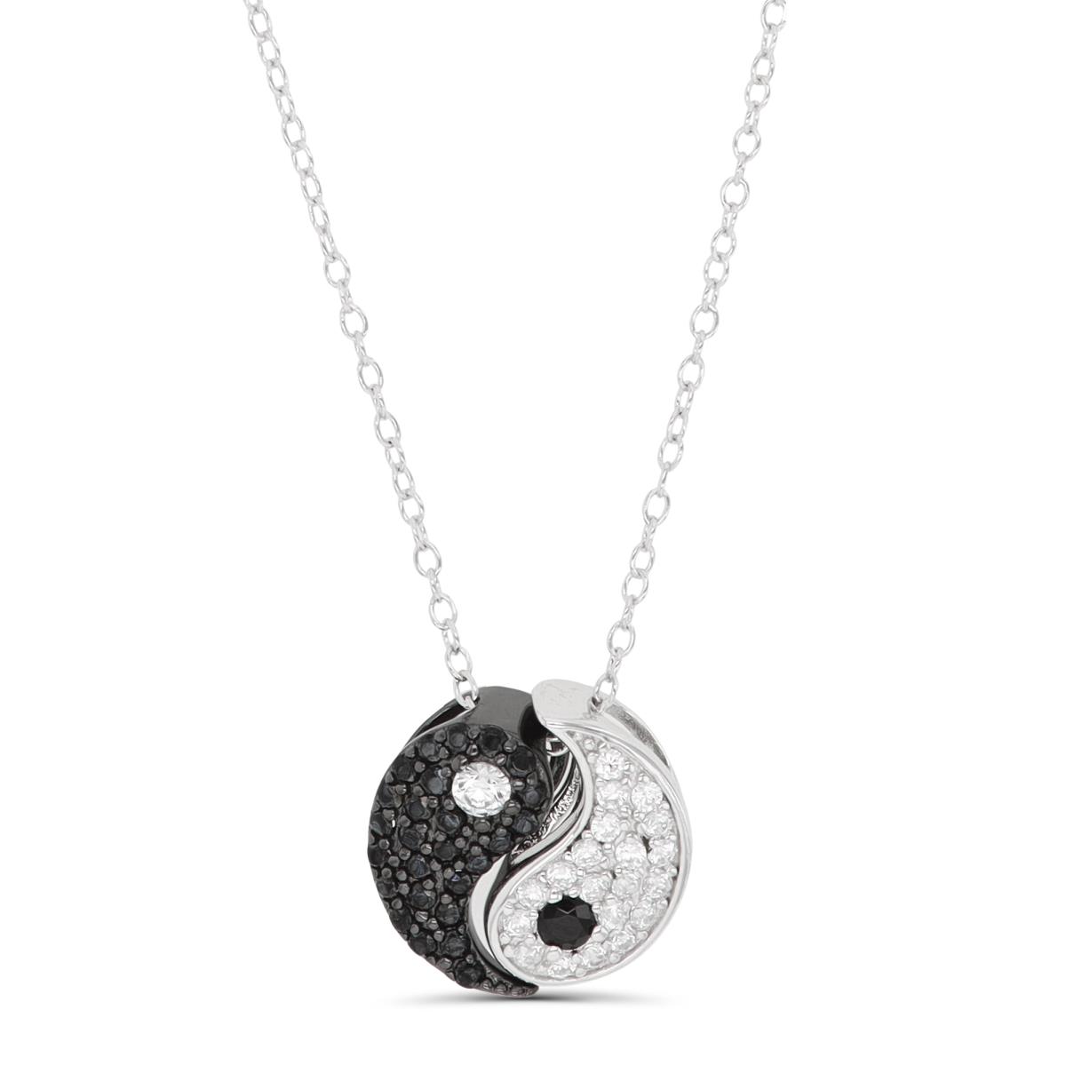 Sterling Silver Rhodium & Black Ying Yang White/Black CZ 16"+2" Necklace