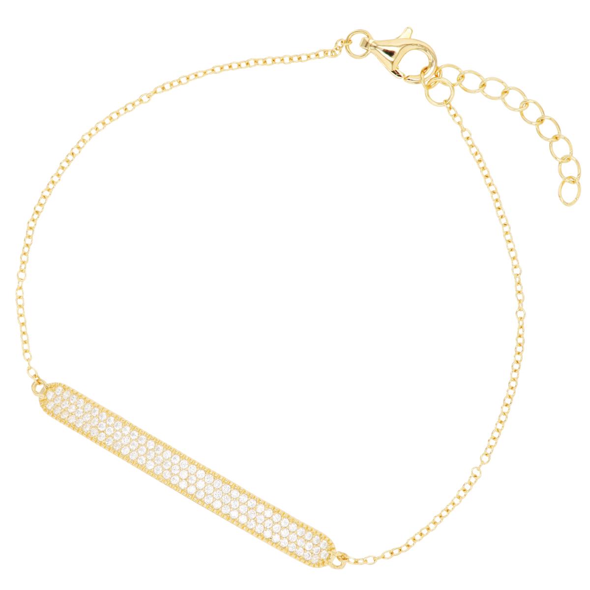 Sterling Silver Yellow 1-Micron Paved CZ Bar 7"+1" Bracelet