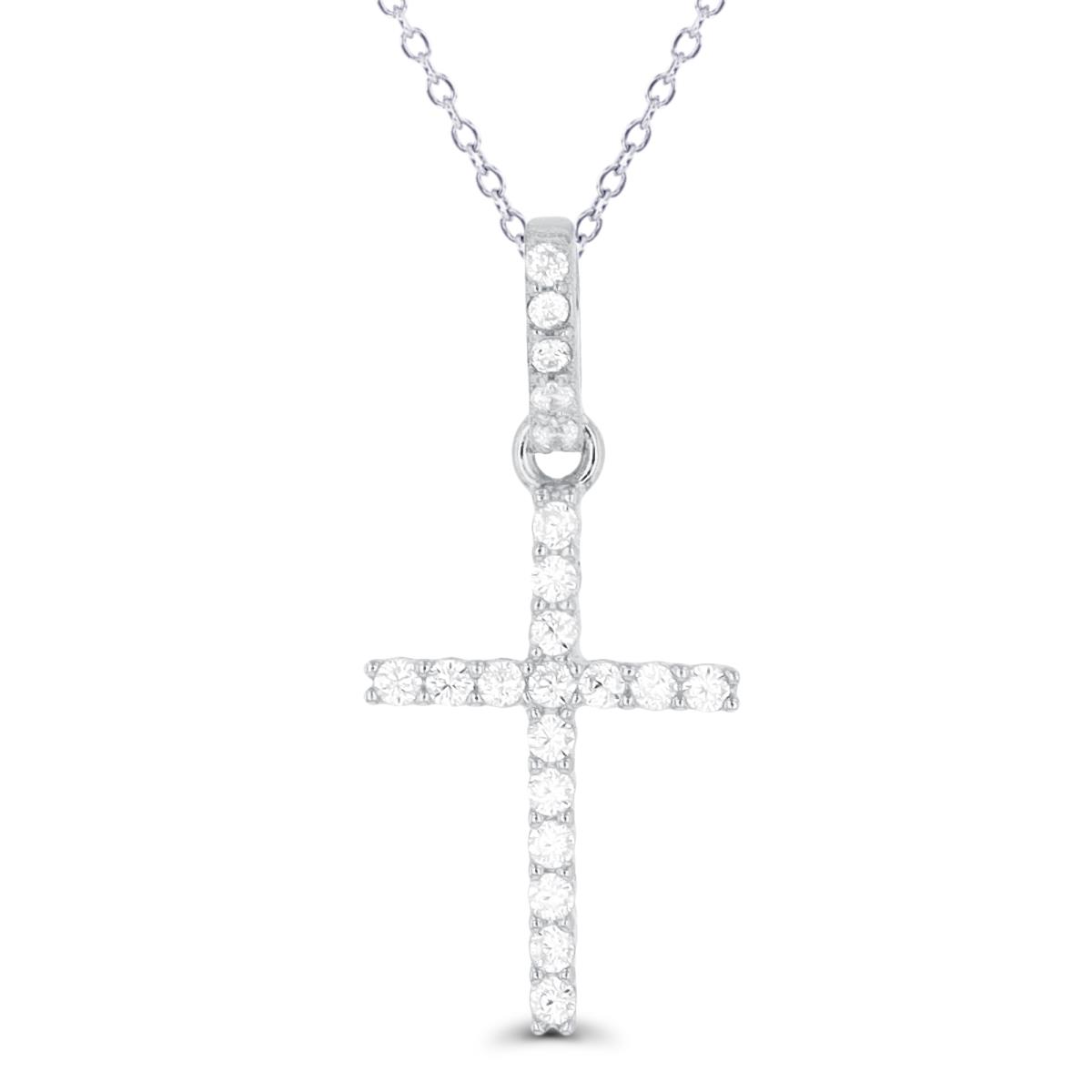 Sterling Silver Rhodium 23x11mm Cross 20" Necklace