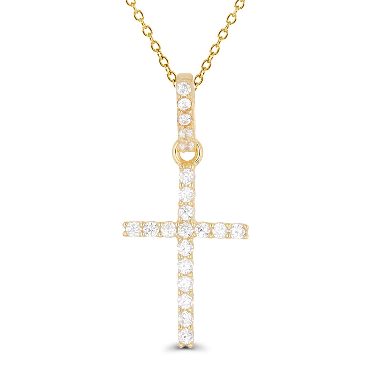 Sterling Silver Yellow 23x11mm Cross 18" Necklace