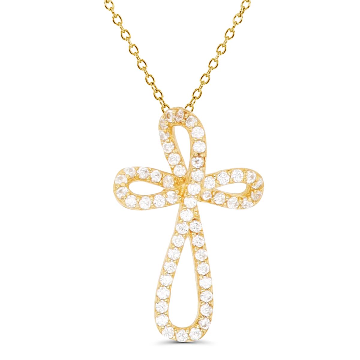 Sterling Silver Yellow 1-Micron Rounded Cross 18" Necklace