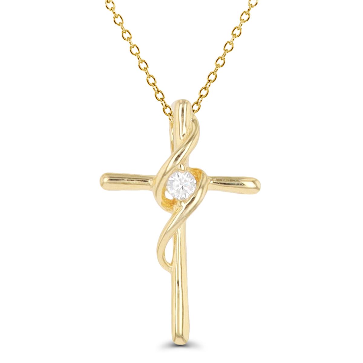Sterling Silver Yellow 1.80mm Rd CZ Cross 18" Necklace