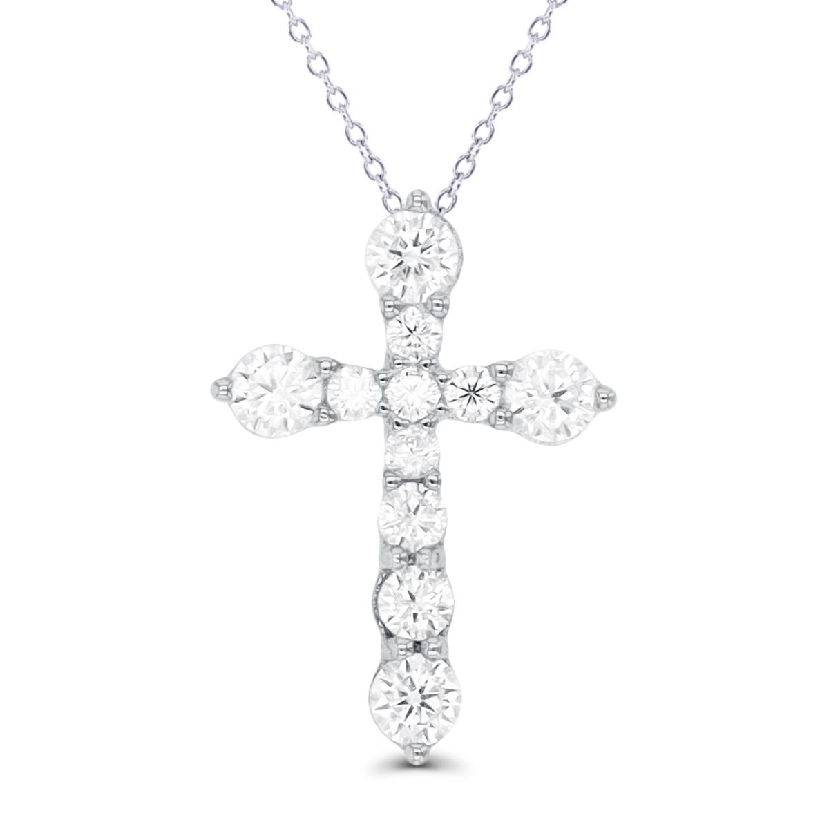 Sterling Silver Rhodium 16x11mm Paved Cross 18" Necklace