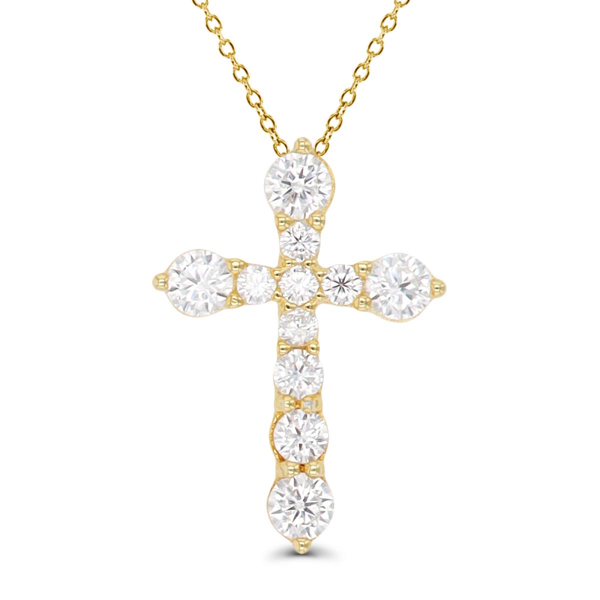 Sterling Silver Yellow 1-Micron 16x11mm Paved Cross 18" Necklace