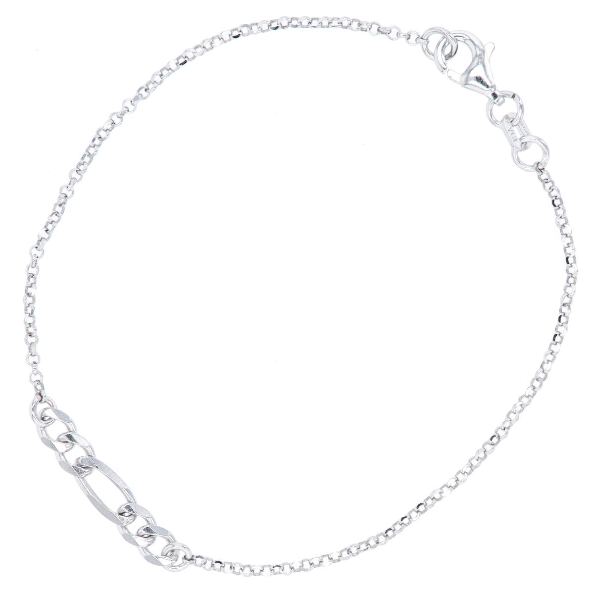 Sterling Silver Silver Plated 4mm Figaro/ 1.60mm Rolo 7" Chain Bracelet